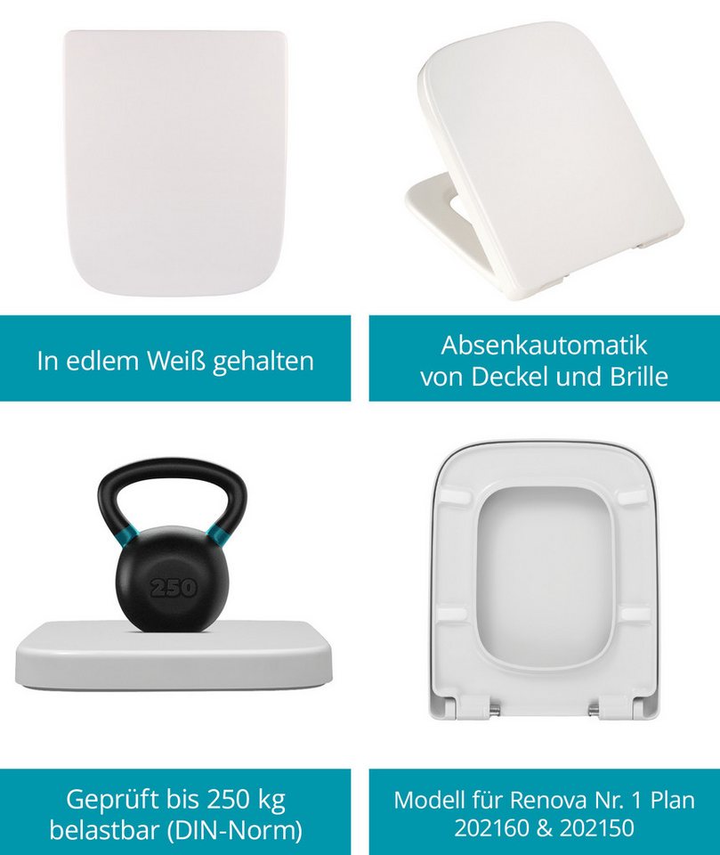 Calmwaters WC-Sitz Renova Nr. 1 Plan (Alternative von Calmwaters), Für Keramag Renova Nr. 1 Plan 202150,202160, Absenkautomatik, 26LP3461 – Bild 5 von 5