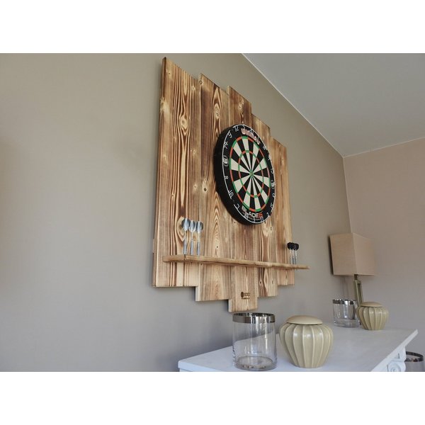 WDS Dartscheibe WOODEN Dartboard Surround, (Premium Dart-Wandschutz, Burned Look (Geflammt) oder Color Design), Optionaler Tablet-Halter