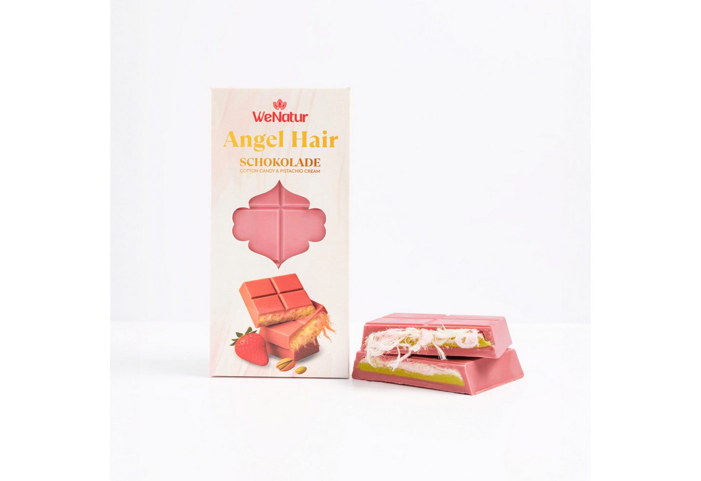 We_Natur Schokolade Schokolade-Schokolade mit Pistazien, Erdbeergeschmack, Pişmaniye 180g, 180 g – Bild 2 von 5