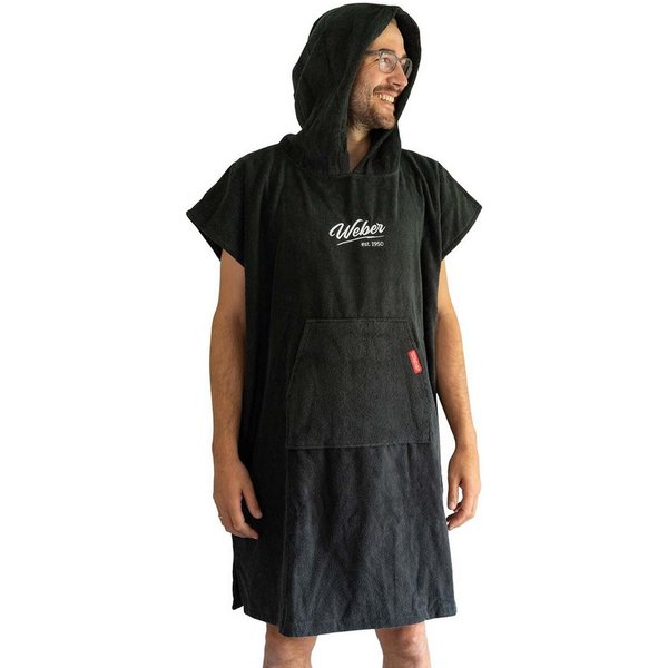 Weber GmbH Badeponcho Grau für Sauna,Spa & im Urlaub Surfponcho Bademantel Umziehhilfe, Midilänge, Baumwolle, Kängurutasche, Kapuze, ohne, 100% Baumwolle, mit L