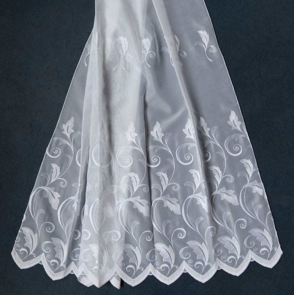 Weckbrodt Gardine Brüssel (1 St), Kräuselband, halbtransparent, Voile, echte Stickerei, Voile, halbtransparent, Bordüre, Kante, gebogt, Store – Bild 2 von 5
