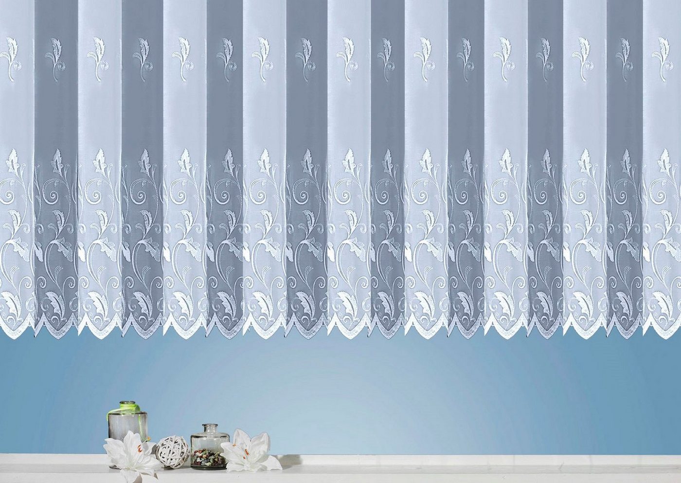 Weckbrodt Gardine Brüssel (1 St), Kräuselband, halbtransparent, Voile, echte Stickerei, Voile, halbtransparent, Bordüre, Kante, gebogt, Store – Bild 4 von 5