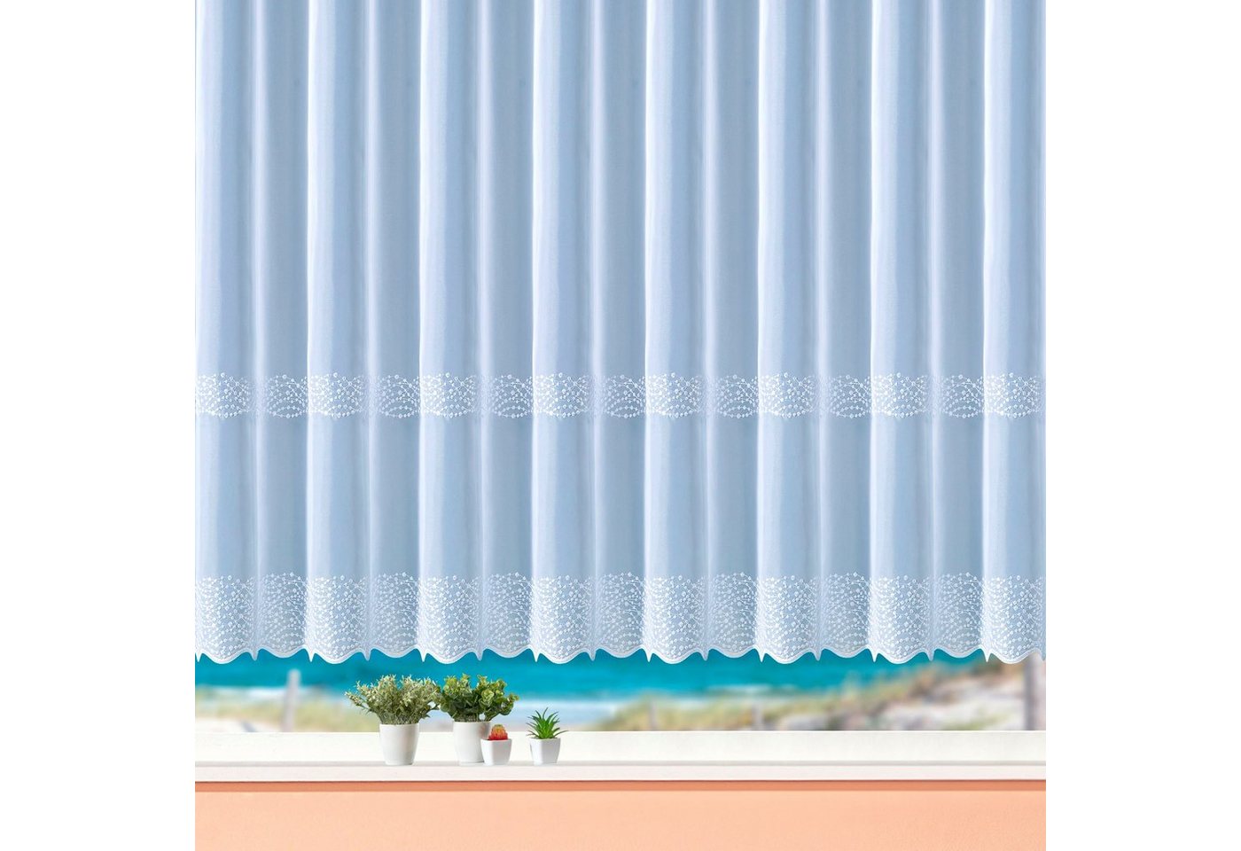 Weckbrodt Gardine Duisburg, 1 Stück, transparent, echte Stickerei (1 St), Kräuselband, transparent, Voile, echte Stickerei, Voile, transparent, Bordüre, Kante,  – Bild 2 von 5