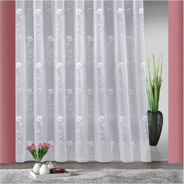Weckbrodt Gardine Lilly, 1 Stück, halbtransparent, Smokband, floral (1 St), Smokband, halbtransparent, Jacquard, Jacquard, strukturiert, Allover, floral, Beschw