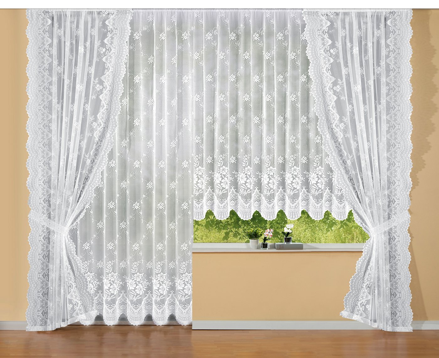 Weckbrodt Gardine Siena, 1 Stück, Kräuselband, halbtransparent, Bordüre (1 St), Kräuselband, halbtransparent, Polyester, Jacquard, strukturiert, Allover,Floral, – Bild 2 von 4