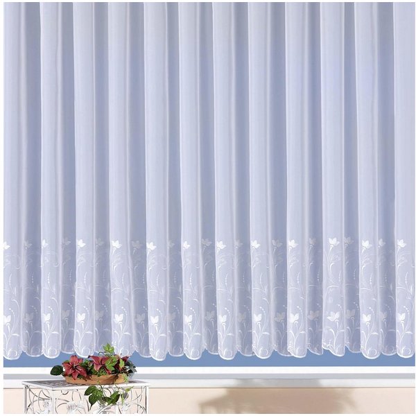 Weckbrodt Gardine Turin, 1 Stück, transparent, echte Stickerei (1 St), Kräuselband, transparent, Voile, echte Stickerei, Voile, halbtransparent, Bordüre, Kante,