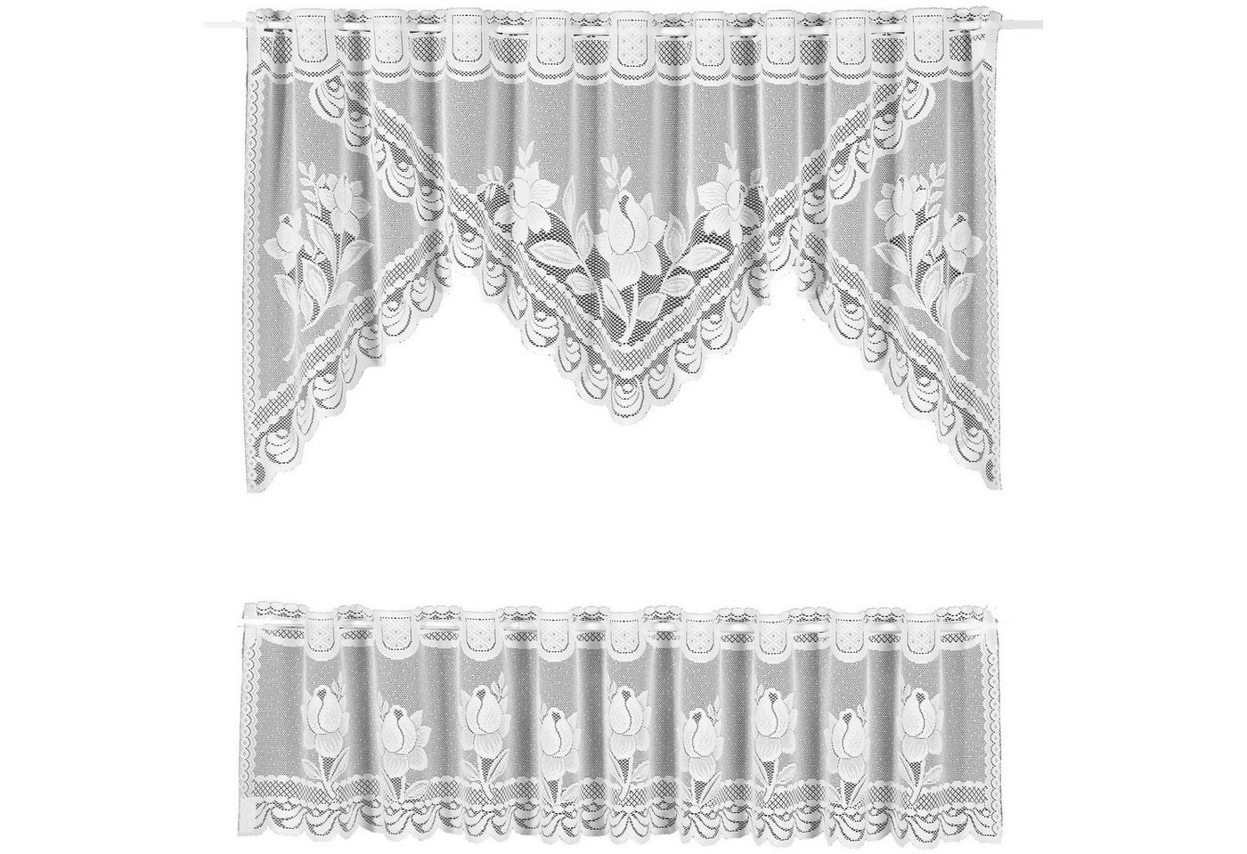 Weckbrodt Scheibengardine Darmstadt (2 St), Stangendurchzug, halbtransparent, Jacquard, Bistro, Jacquard, strukturiert, floral, 2teiliges Set, Gardine, Store – Bild 2 von 4