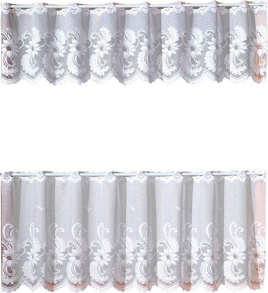Weckbrodt Scheibengardine Flensburg (1 St), Stangendurchzug, halbtransparent, Jacquard, Bistro, Jacquard,strukturiert, floral, Bordüre, gebogt, Gardine, Store – Bild 2 von 5