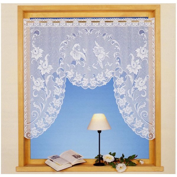 Weckbrodt Scheibengardine Loren (1 St), Stangendurchzug, halbtransparent, Jacquard, Bistro, Gardine, Jacquard, floral, Vögel, geblümt, HxB: 95x120, Store