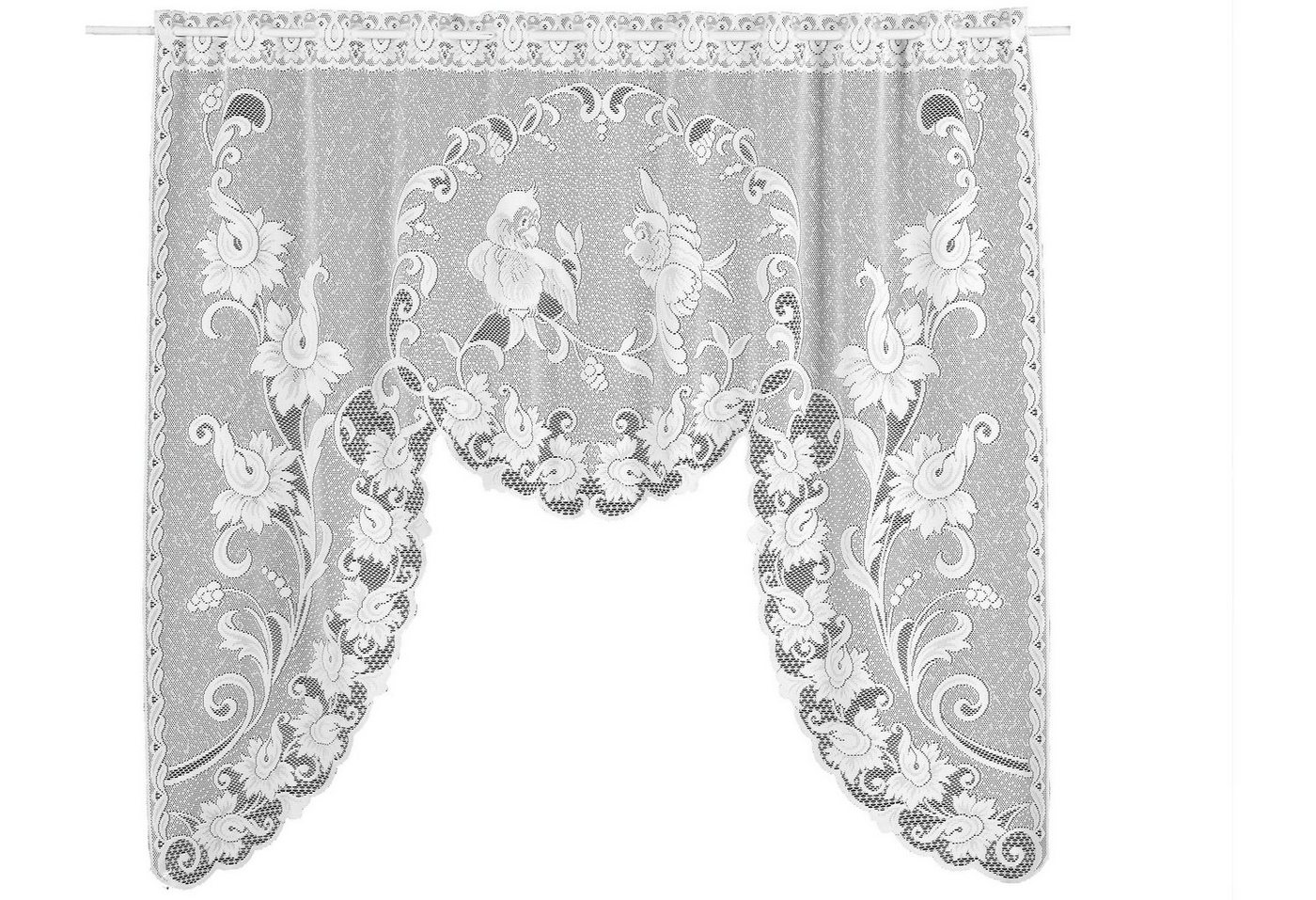 Weckbrodt Scheibengardine Loren (1 St), Stangendurchzug, halbtransparent, Jacquard, Bistro, Gardine, Jacquard, floral, Vögel, geblümt, HxB: 95x120, Store – Bild 2 von 4
