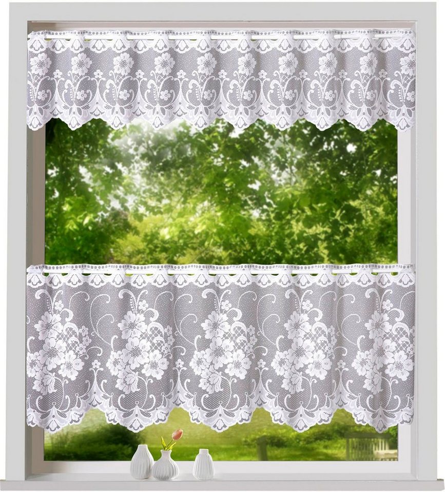 Weckbrodt Scheibengardine Mantua (1 St), Stangendurchzug, halbtransparent, Jacquard, Bistro, Jacquard, strukturiert, floral, geblümt, Gardine, Store – Bild 2 von 5