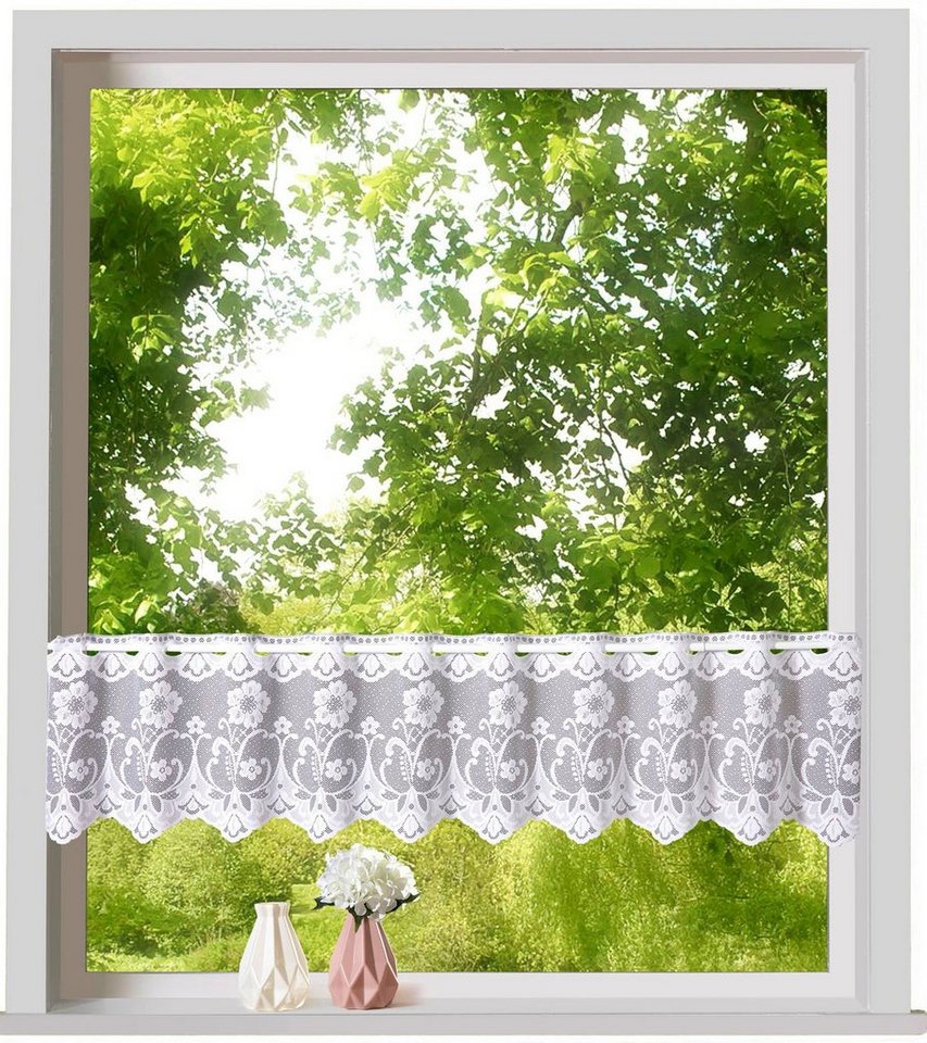 Weckbrodt Scheibengardine Mantua (1 St), Stangendurchzug, halbtransparent, Jacquard, Bistro, Jacquard, strukturiert, floral, geblümt, Gardine, Store – Bild 3 von 5