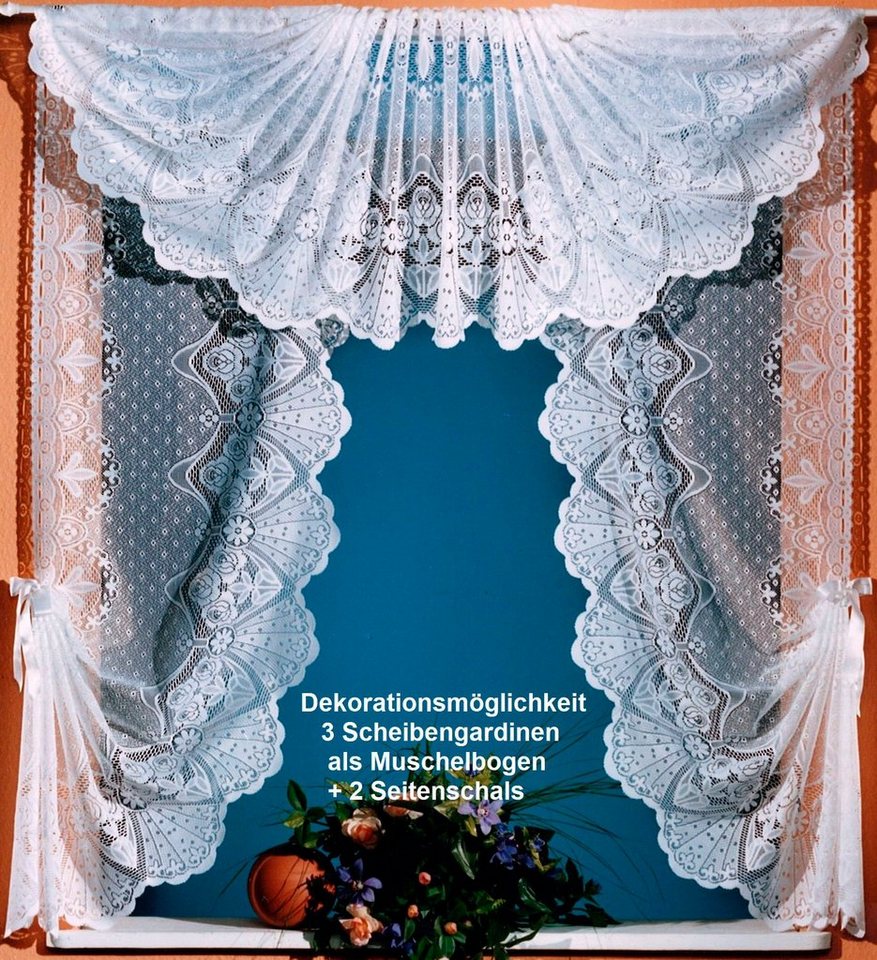 Weckbrodt Scheibengardine Naila (1 St), Stangendurchzug, halbtransparent, Jacquard, Bistro, Muschelbogen, Schwalbenschwanz, HxB 52x195cm, Gardine, Store – Bild 4 von 5