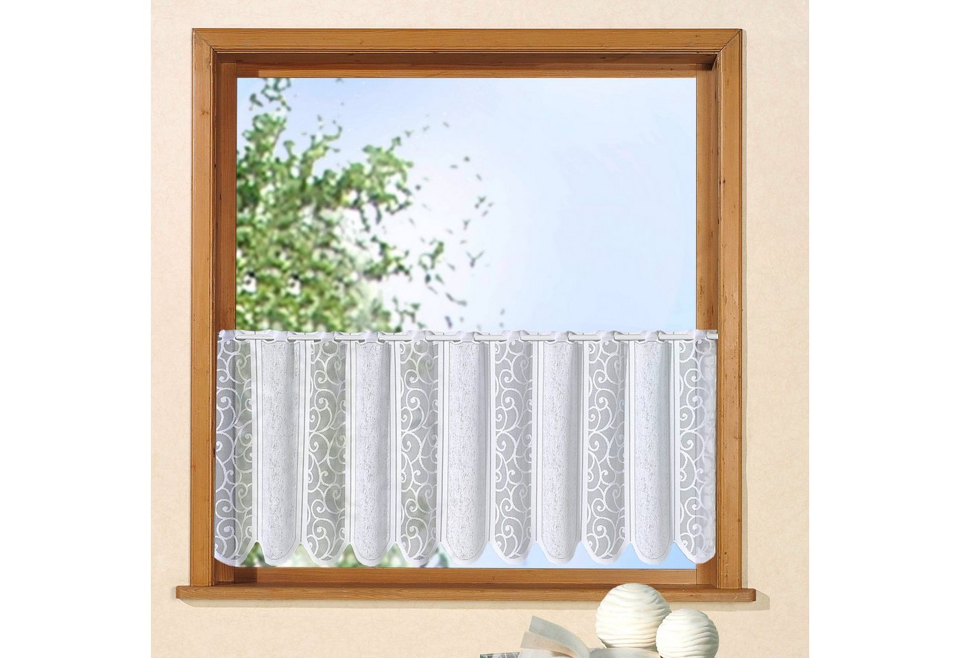 Weckbrodt Scheibengardine Prag (1 St), Stangendurchzug, halbtransparent, Jacquard, Bistro, Jacquard, strukturiert, gebogt, nach Maß, Gardine, Store – Bild 2 von 5