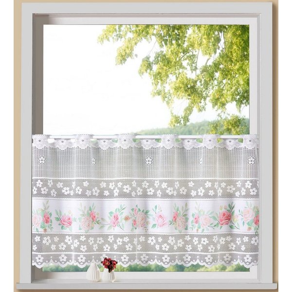 Weckbrodt Scheibengardine Rosen (1 St), Stangendurchzug, transparent, Jacquard, Bistro, Jacquard, floral, Bordüre, HxB 45x145cm, Gardine, Store