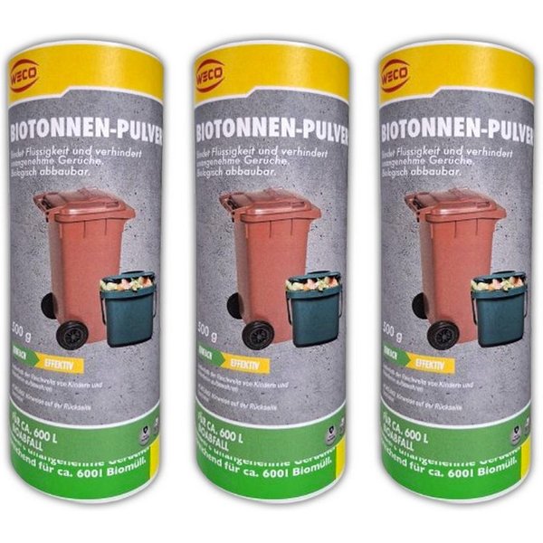 Weco Biotonnenpulver 3x Biotonnen Mülleimer Abfall Pulver Abfalltonne Geruchskontrolle, 3-St., je 500 g für ca. je 600 l