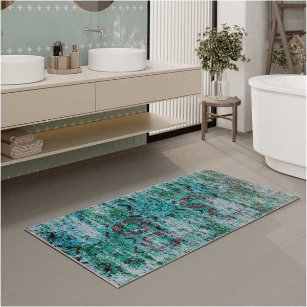 Wecon home Badematte Beach Front, Höhe 0,5 mm, fußbodenheizungsgeeignet, Polyester, rechteckig, Vintage, waschbar, rutschfest, schnell trocknend, robust, Badtep