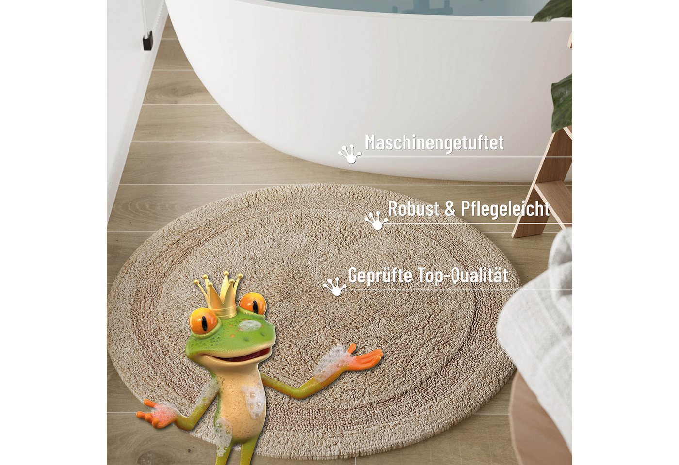 Wecon home Basics Badematte Knut, Höhe 20 mm, Baumwolle, rund, waschbar, rutschfest, strapazierfähig, pflegeleicht, Bordüre, weich – Bild 4 von 5