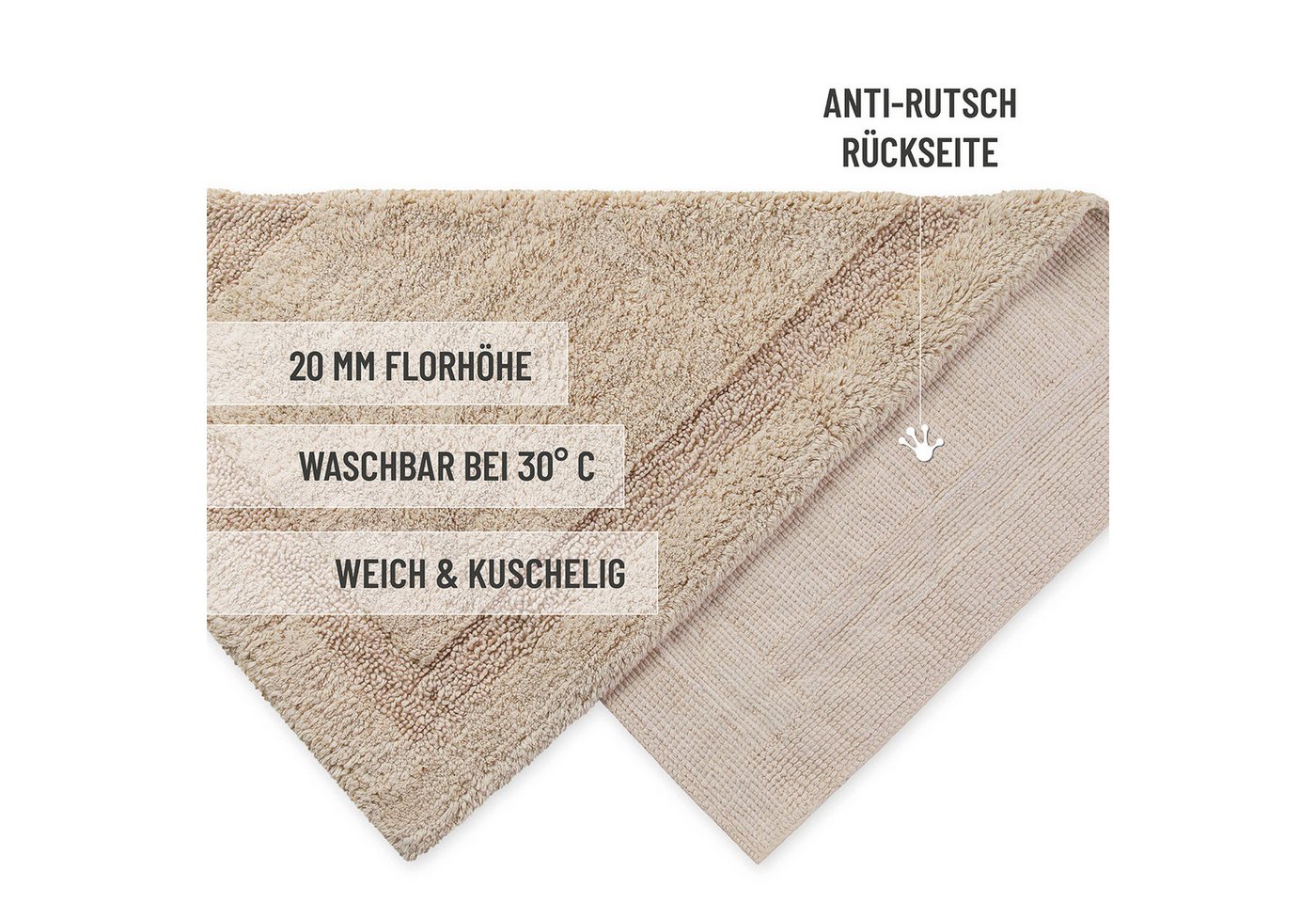 Wecon home Basics Badematte Knut, Höhe 20 mm, Baumwolle, rund, waschbar, rutschfest, strapazierfähig, pflegeleicht, Bordüre, weich – Bild 5 von 5