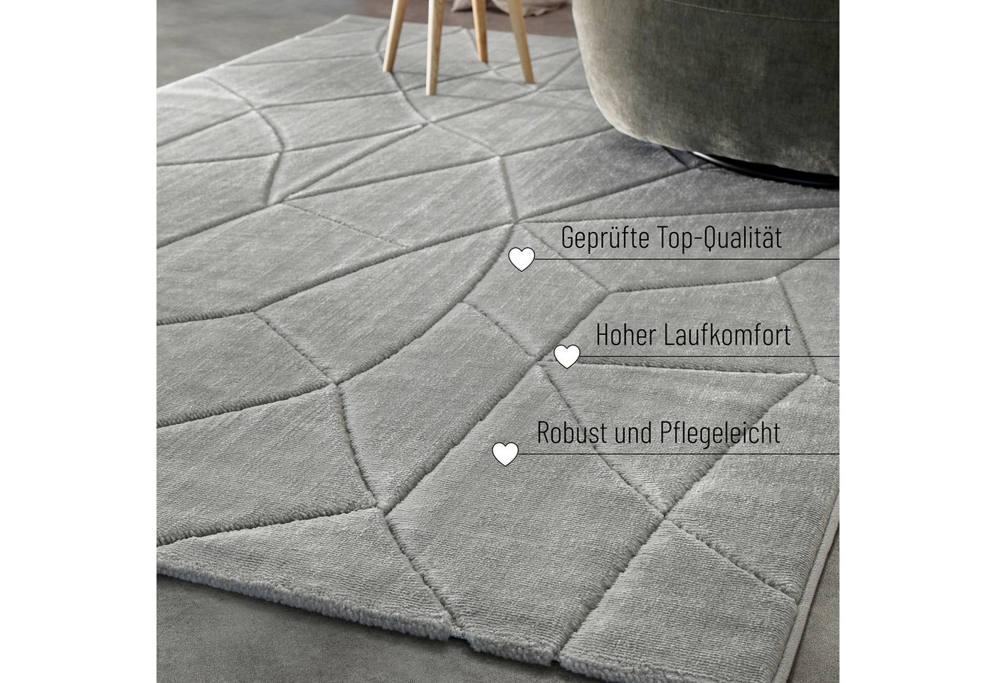 Wecon home Teppich Unplugged, auch in quadratischer Form, rechteckig, Höhe: 10 mm, Kurzflor, Hoch Tief Struktur, gewebt, Wohnzimmer, Schlafzimmer, modern – Bild 2 von 5
