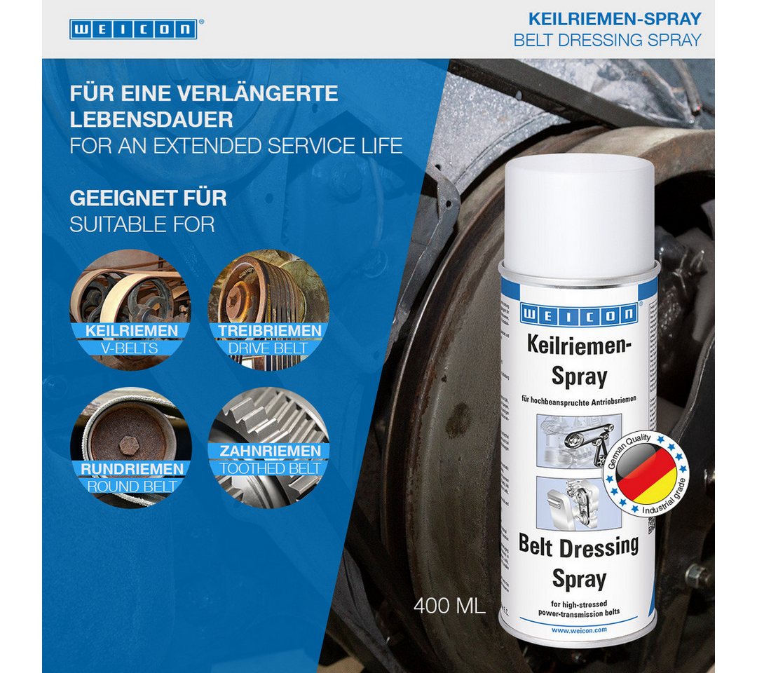 WEICON Schmierfett Keilriemen-Spray, transparente Riemenbeschichtung, 400 ml, (Spraydose), verlängert die Lebensdauer von Antriebsriemen unterschiedlichster Art – Bild 2 von 5