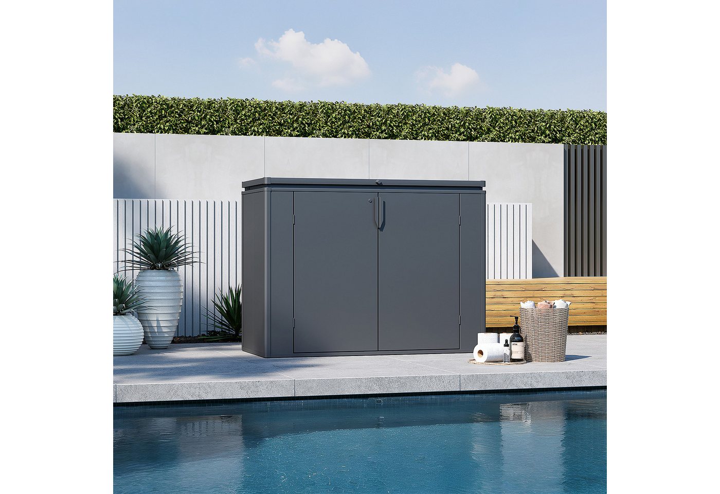 Weide Gartenbox Aufbewahrungsbox 1340 L Anthrazit aus verzinktem Stahl wetterfest – Bild 3 von 4