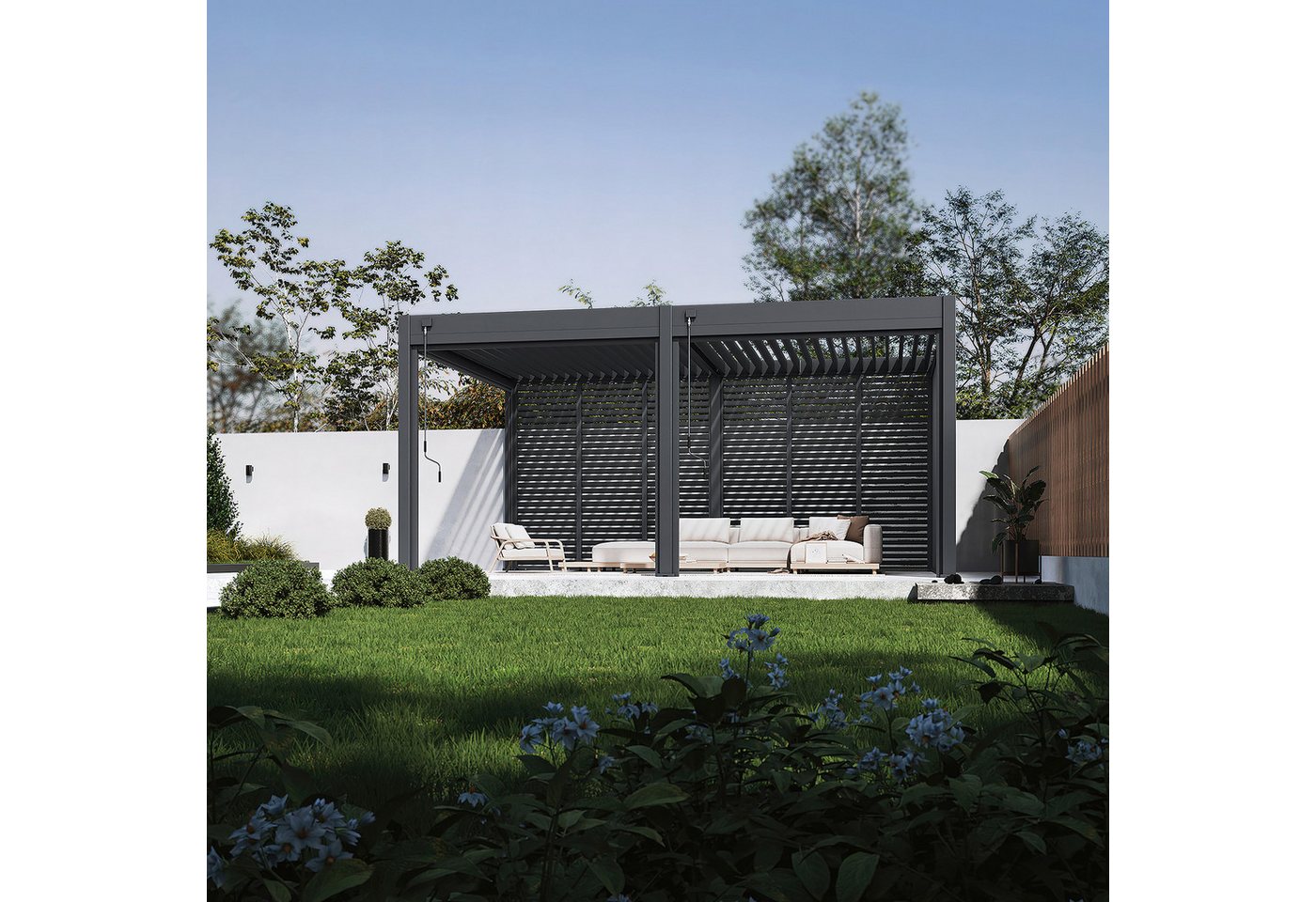 Weide Pavillonseitenteil Horizontale Lamellenwand Sichtschutz für Pergola Alu Anthrazit, 83x235 cm, Komplettset, Seitenteil – Bild 4 von 5