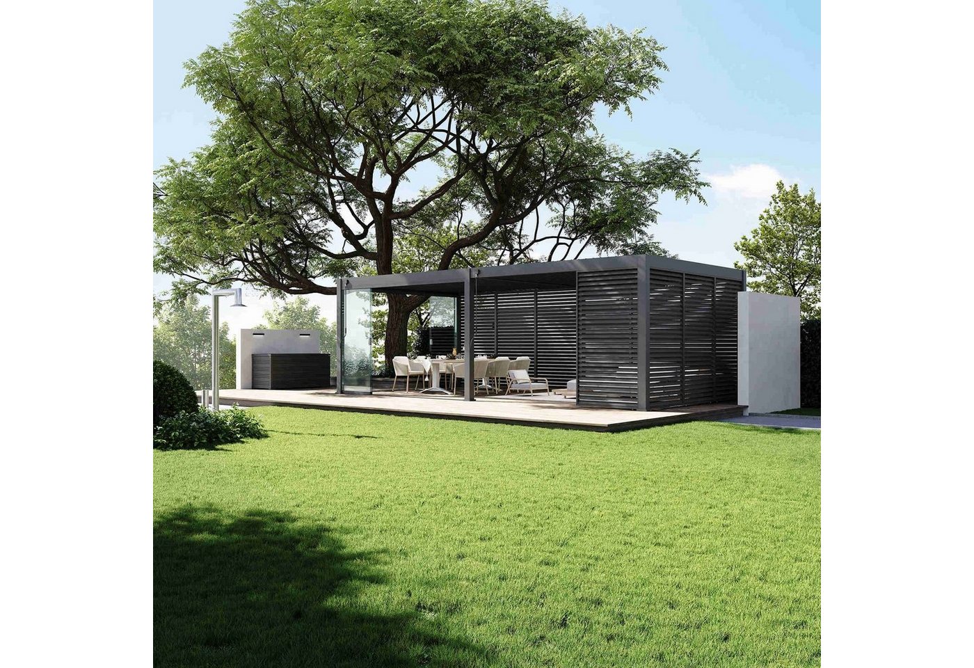 Weide Pavillonseitenteil Horizontale Lamellenwand Sichtschutz für Pergola Alu Anthrazit, 83x235 cm, Komplettset, Seitenteil – Bild 5 von 5