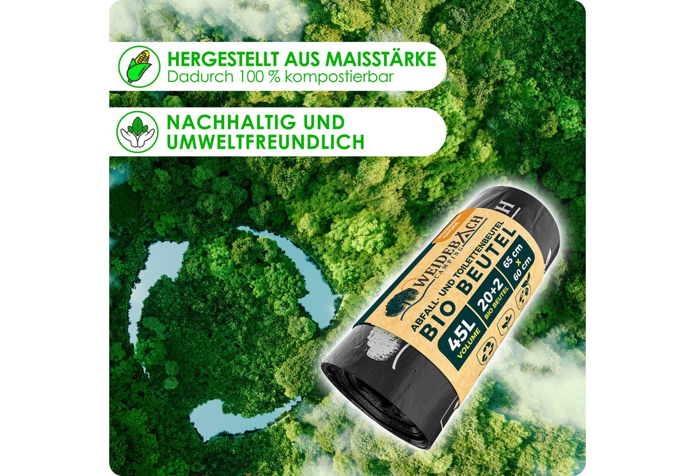 WEIDEBACH Campingtoilette Bio Campingtoilettenbeutel 45L wasserdicht für Campingtoilette, (22-St) – Bild 5 von 5