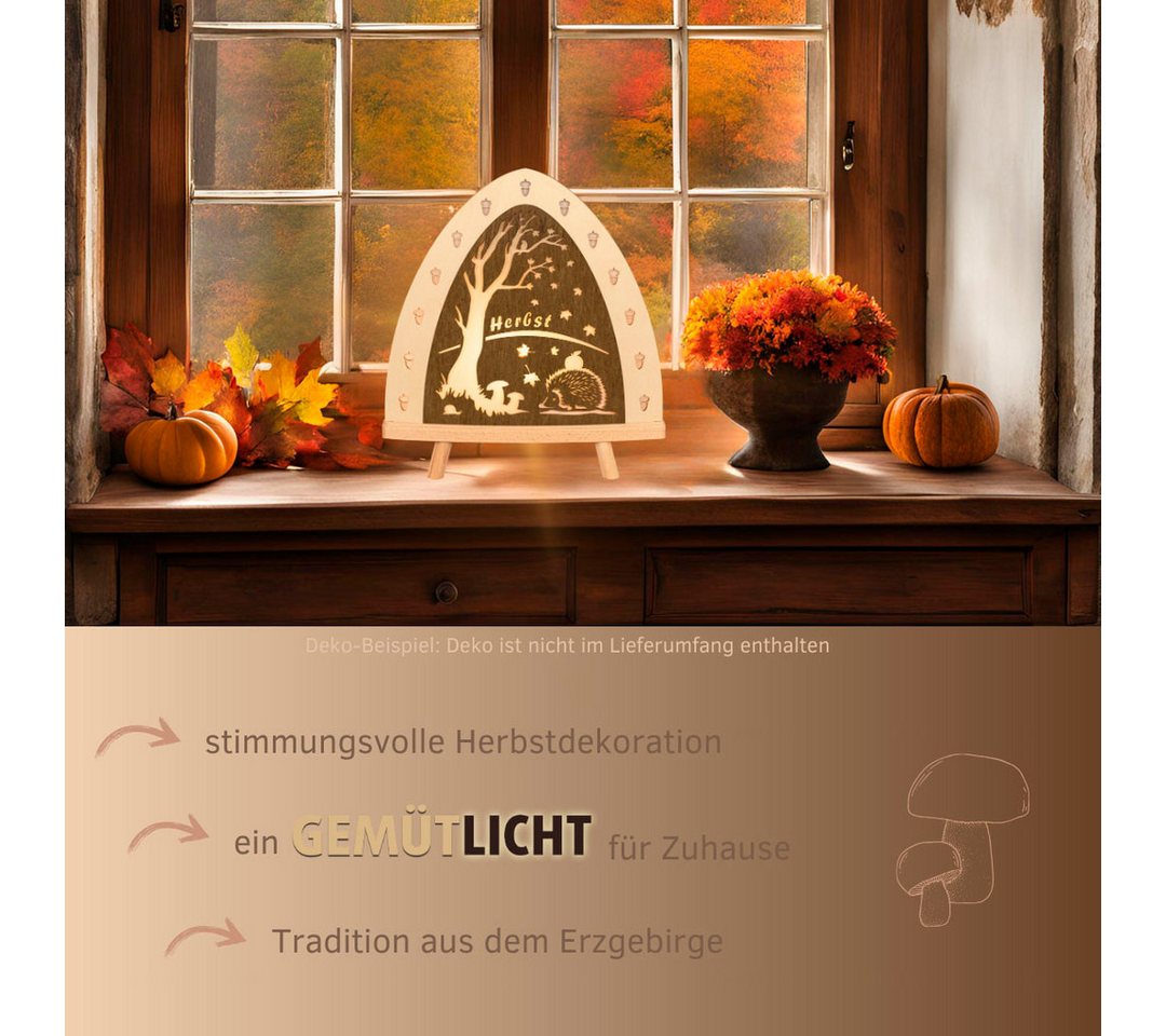Weigla LED Dekolicht Herbst, Tischleuchte aus Holz, NATUR-BRAUN, Made in Germany, LED wechselbar, Erzgebirge garantiert, Herbstdeko innen, Tischlampe – Bild 4 von 4