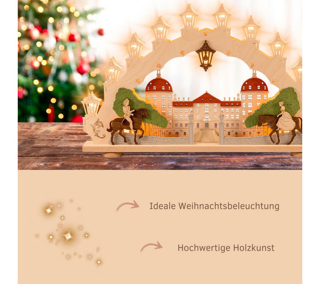 Weigla LED Schwibbogen Moritzburg, Lichterbogen aus Holz, Made in Germany (1-tlg), Erzgebirge garantiert, Weihnachtsdeko Innen, Weihnachtsbeleuchtung – Bild 4 von 5