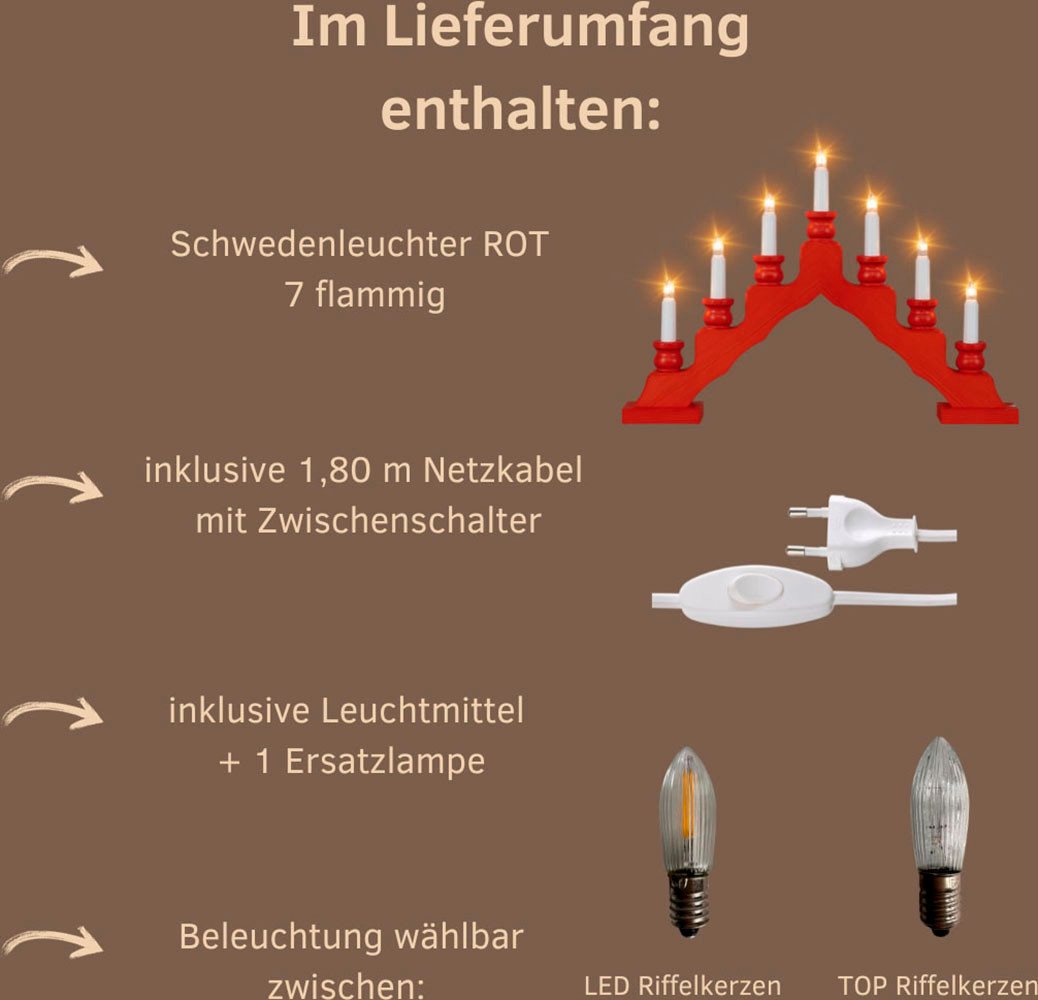 Weigla Lichterbogen Schwede, Weihnachtsdeko, Made in Germany (1-tlg), 7-flammig – Bild 3 von 5