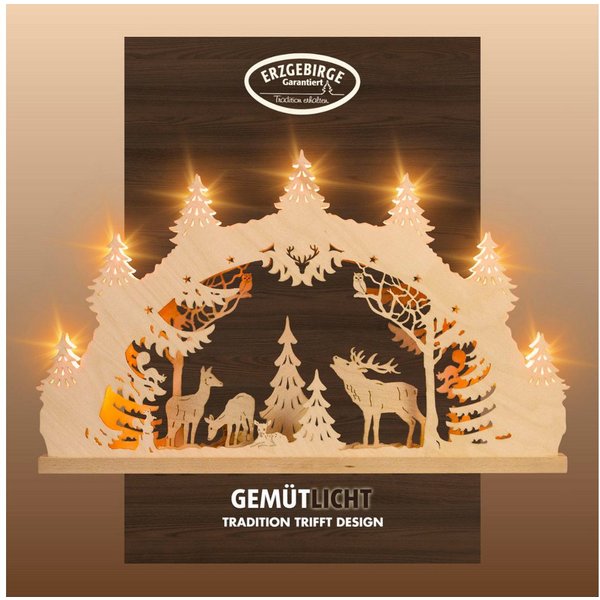 Weigla Schwibbogen Hirschfamilie, Lichterbogen aus Holz, NATUR, Made in Germany (1-tlg), Erzgebirge garantiert, Weihnachtsdeko Innen, Weihnachtsbeleuchtung