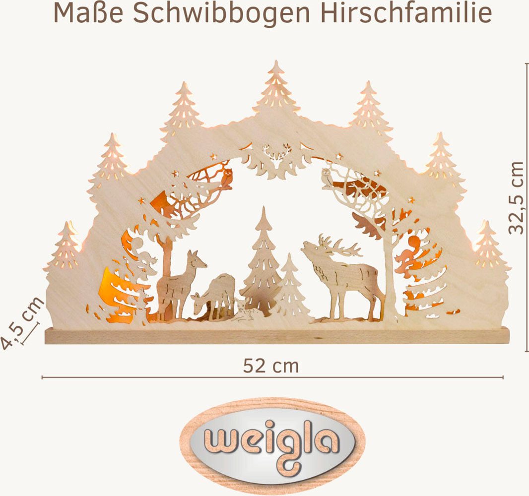 Weigla Schwibbogen Hirschfamilie, Lichterbogen aus Holz, NATUR, Made in Germany (1-tlg), Erzgebirge garantiert, Weihnachtsdeko Innen, Weihnachtsbeleuchtung – Bild 2 von 5