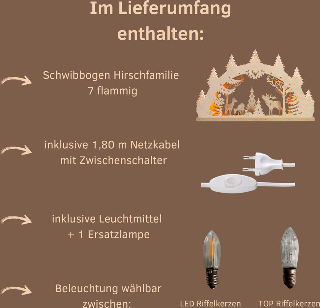 Weigla Schwibbogen Hirschfamilie, Lichterbogen aus Holz, NATUR, Made in Germany (1-tlg), Erzgebirge garantiert, Weihnachtsdeko Innen, Weihnachtsbeleuchtung – Bild 3 von 5