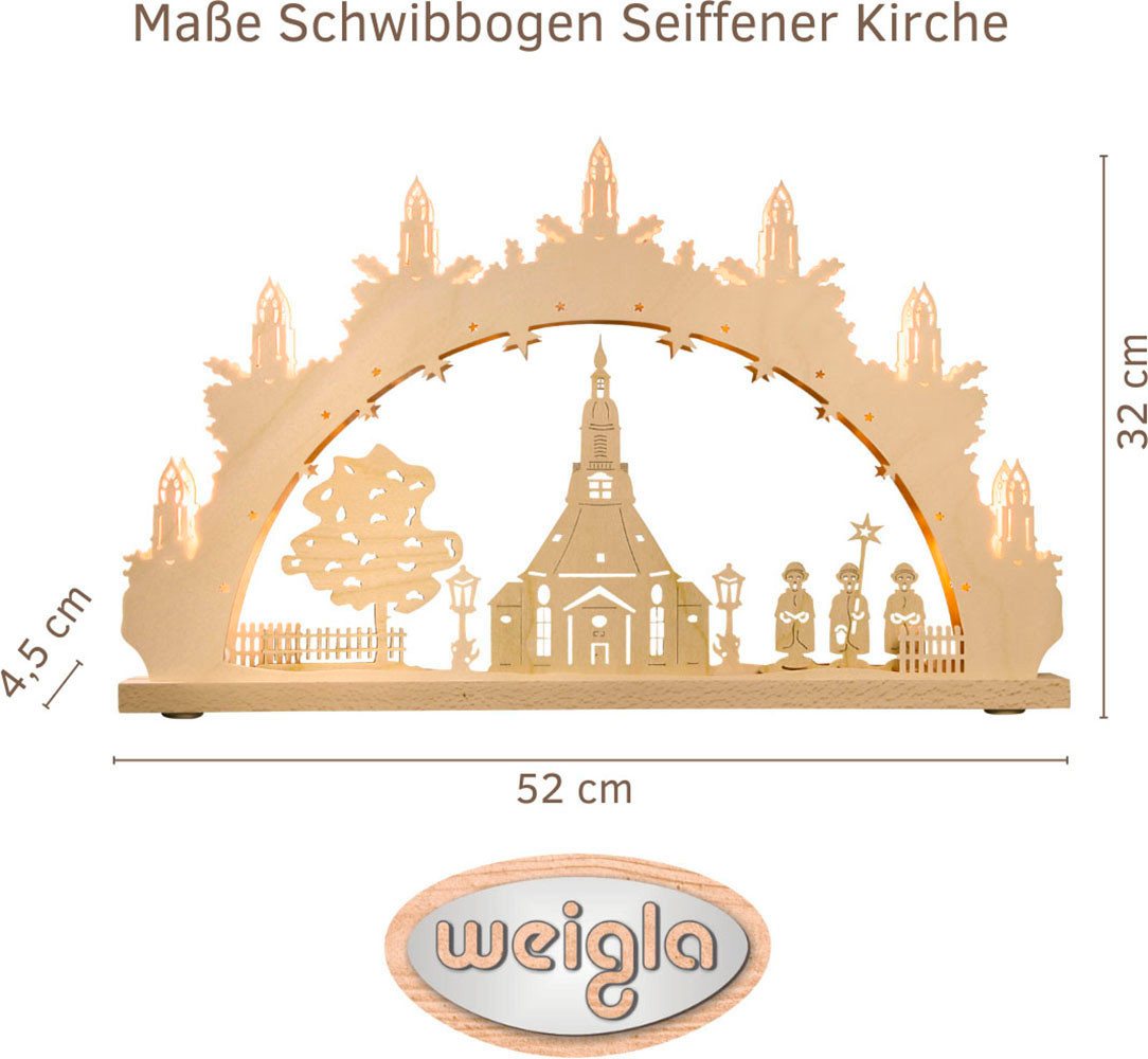 Weigla Schwibbogen Seiffener Kirche, Lichterbogen aus Holz, NATUR, Made in Germany (1-tlg), Erzgebirge garantiert, Weihnachtsdeko Innen, Weihnachtsbeleuchtung – Bild 2 von 5
