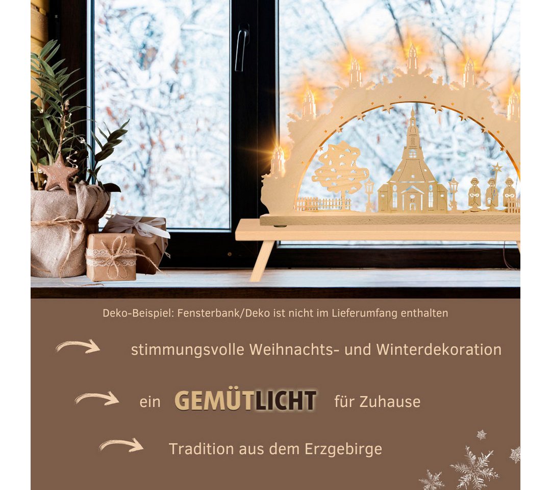 Weigla Schwibbogen Seiffener Kirche, Lichterbogen aus Holz, NATUR, Made in Germany (1-tlg), Erzgebirge garantiert, Weihnachtsdeko Innen, Weihnachtsbeleuchtung – Bild 4 von 5