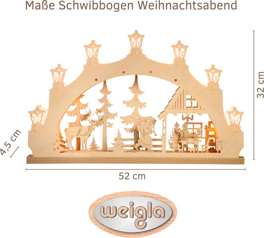 Weigla Schwibbogen Weihnachtsabend, Lichterbogen aus Holz, NATUR, Made in Germany (1-tlg), Erzgebirge garantiert, Weihnachtsdeko Innen, Weihnachtsbeleuchtung – Bild 2 von 5