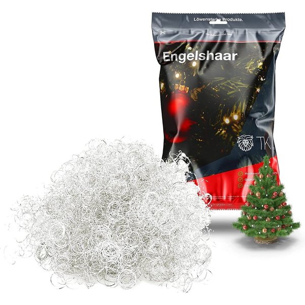 Weihnachtswunder® Lametta Gelocktes Engelshaar in silberfarbener Metalloptik, 15 g (1-tlg), Aluminiumoptik