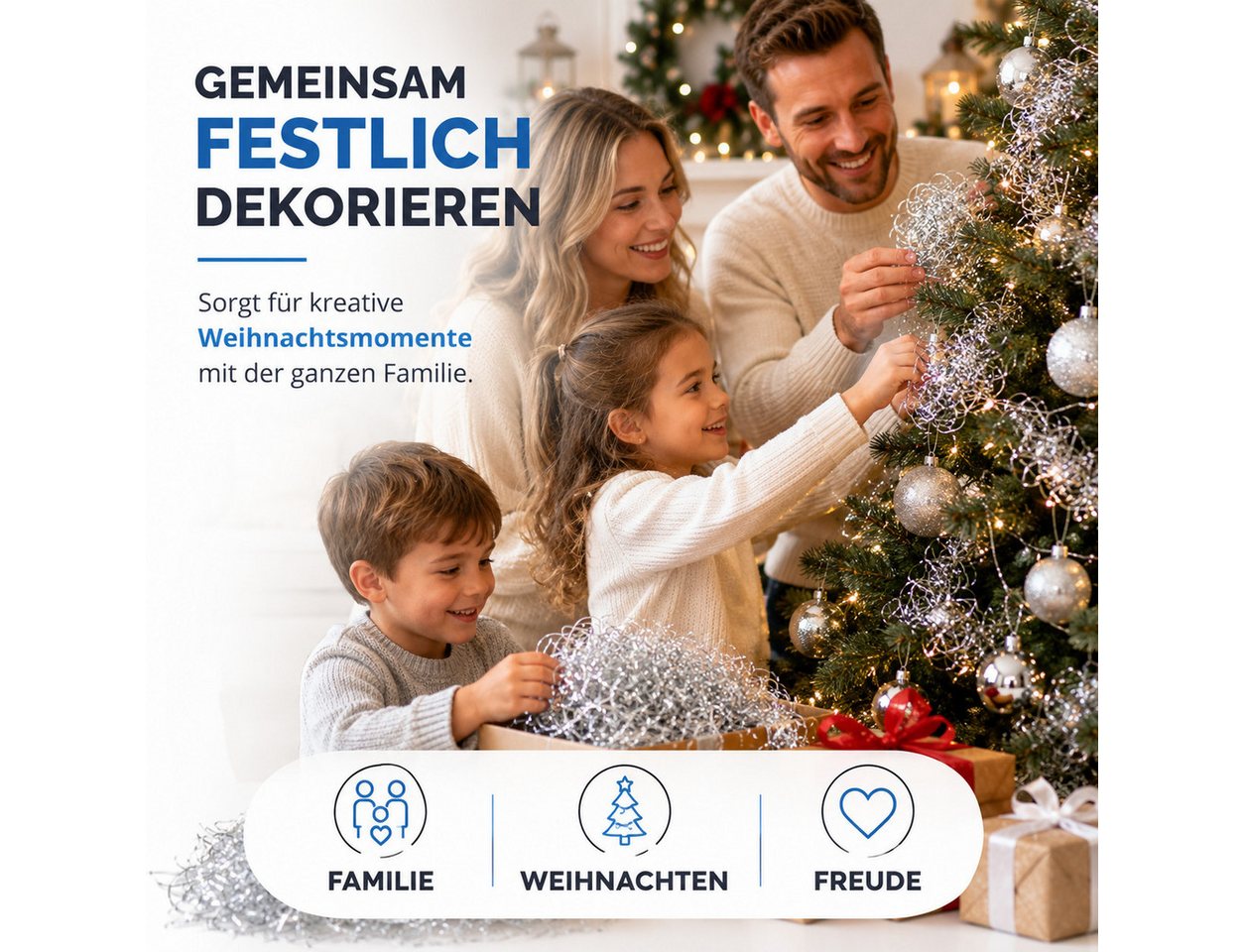 Weihnachtswunder® Lametta Gelocktes Engelshaar in silberfarbener Metalloptik, 15 g (1-tlg), Aluminiumoptik – Bild 2 von 5