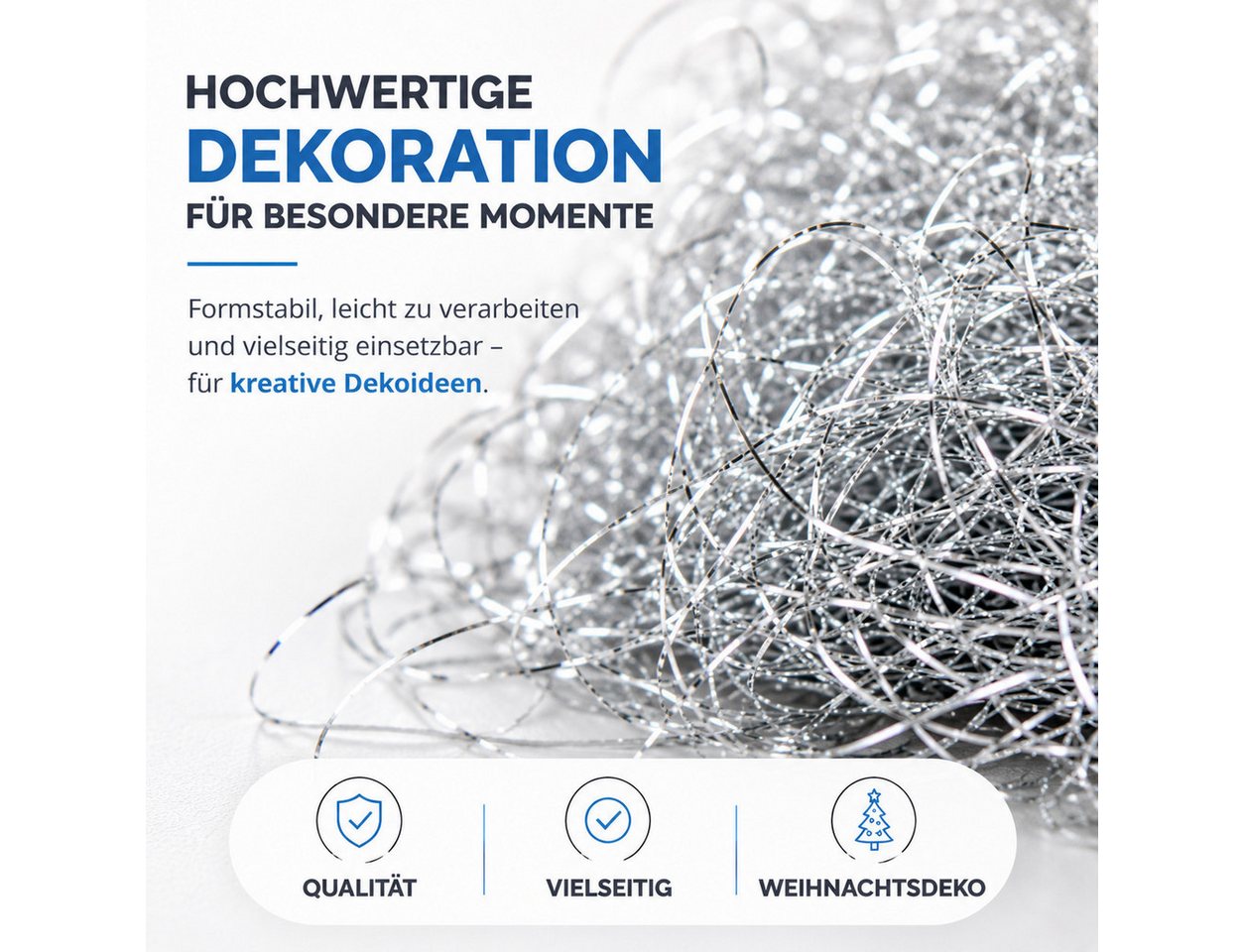 Weihnachtswunder® Lametta Gelocktes Engelshaar in silberfarbener Metalloptik, 15 g (1-tlg), Aluminiumoptik – Bild 3 von 5