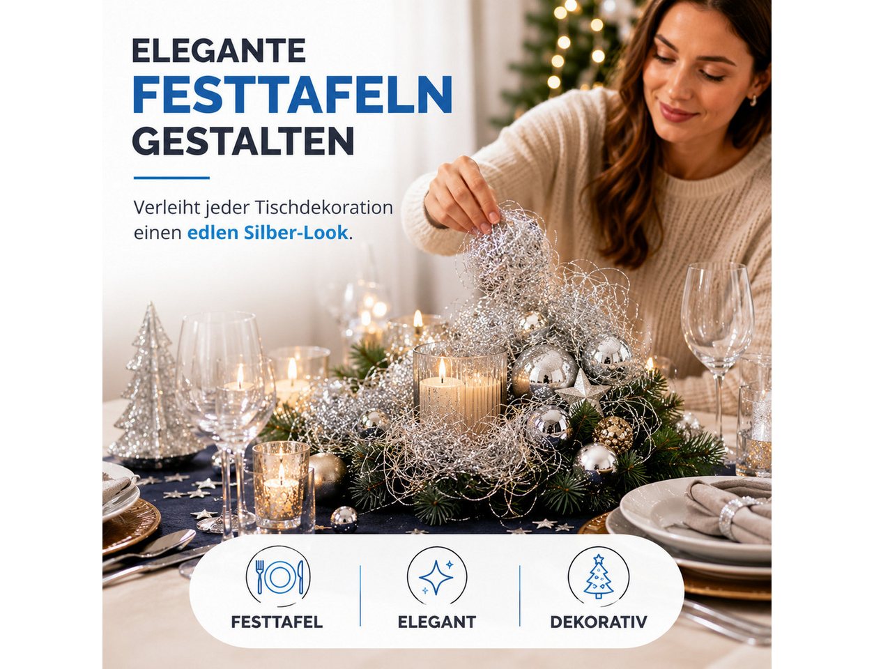 Weihnachtswunder® Lametta Gelocktes Engelshaar in silberfarbener Metalloptik, 15 g (1-tlg), Aluminiumoptik – Bild 4 von 5