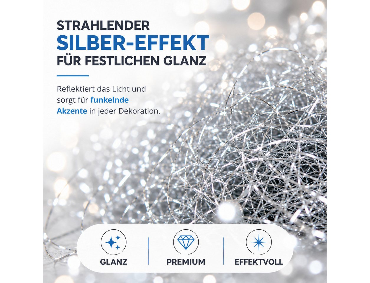 Weihnachtswunder® Lametta Gelocktes Engelshaar in silberfarbener Metalloptik, 15 g (1-tlg), Aluminiumoptik – Bild 5 von 5