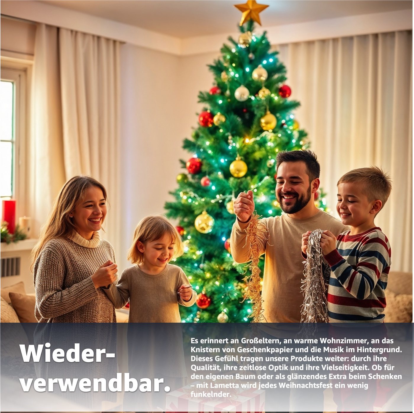 Weihnachtswunder® Lametta Lametta in Metalloptik, 50 cm lang, in Gold oder Silber, 50 cm Länge – Bild 3 von 5