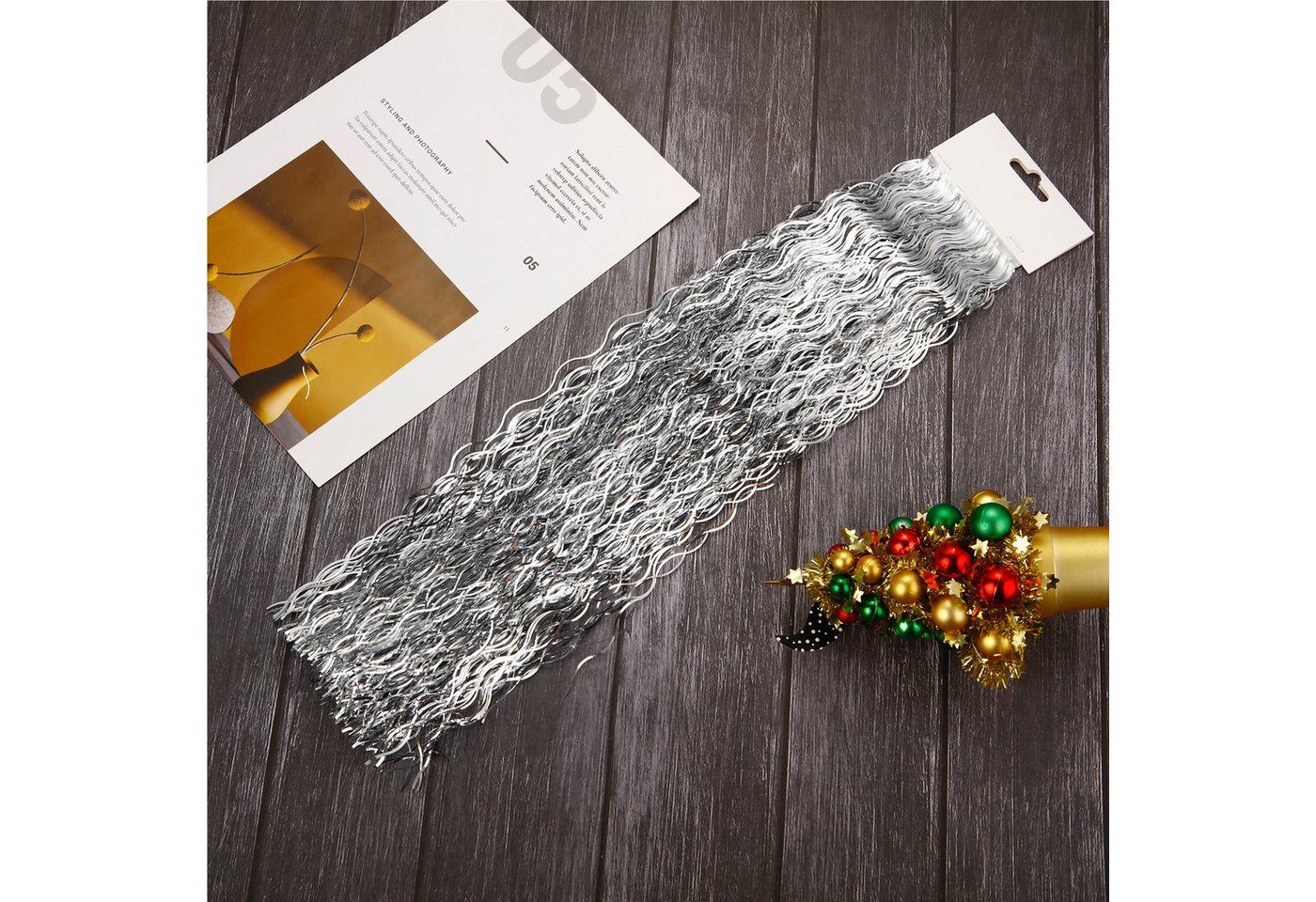 Weihnachtswunder® Lametta Lametta in Metalloptik, 50 cm lang, in Gold oder Silber, 50 cm Länge – Bild 4 von 5