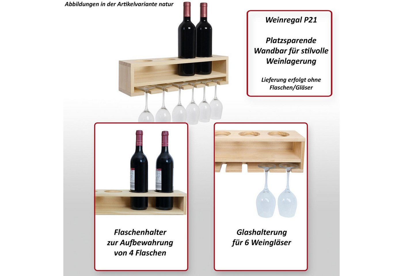 MCW Weinregal MCW-P21, Platzsparende Wandbar – Bild 4 von 5