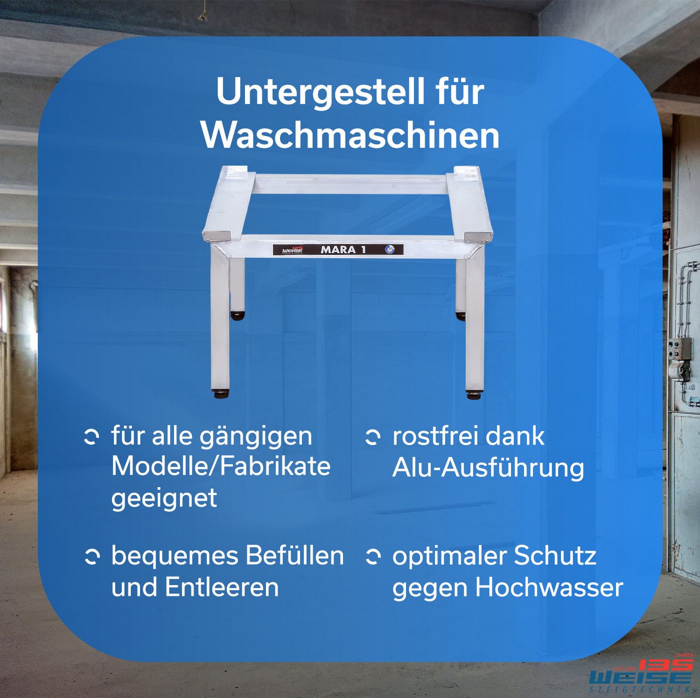 Weise Steigtechnik Waschmaschinenuntergestell Mara 1, für Waschmaschinen & Trockner, 1000kg Tragkraft, 35cm hoch ohne Auszug – Bild 2 von 5