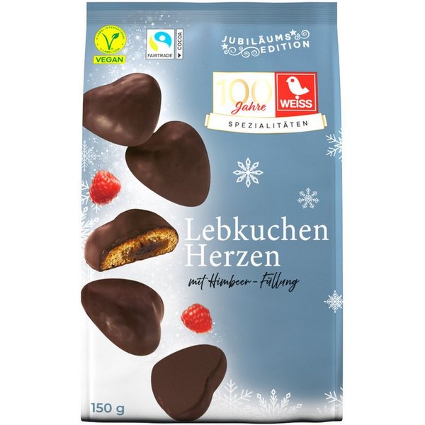 WEISS Süßigkeit, Weiss Gefüllte Lebkuchen-Herzen Zartbitter Himbeere Packung 150g