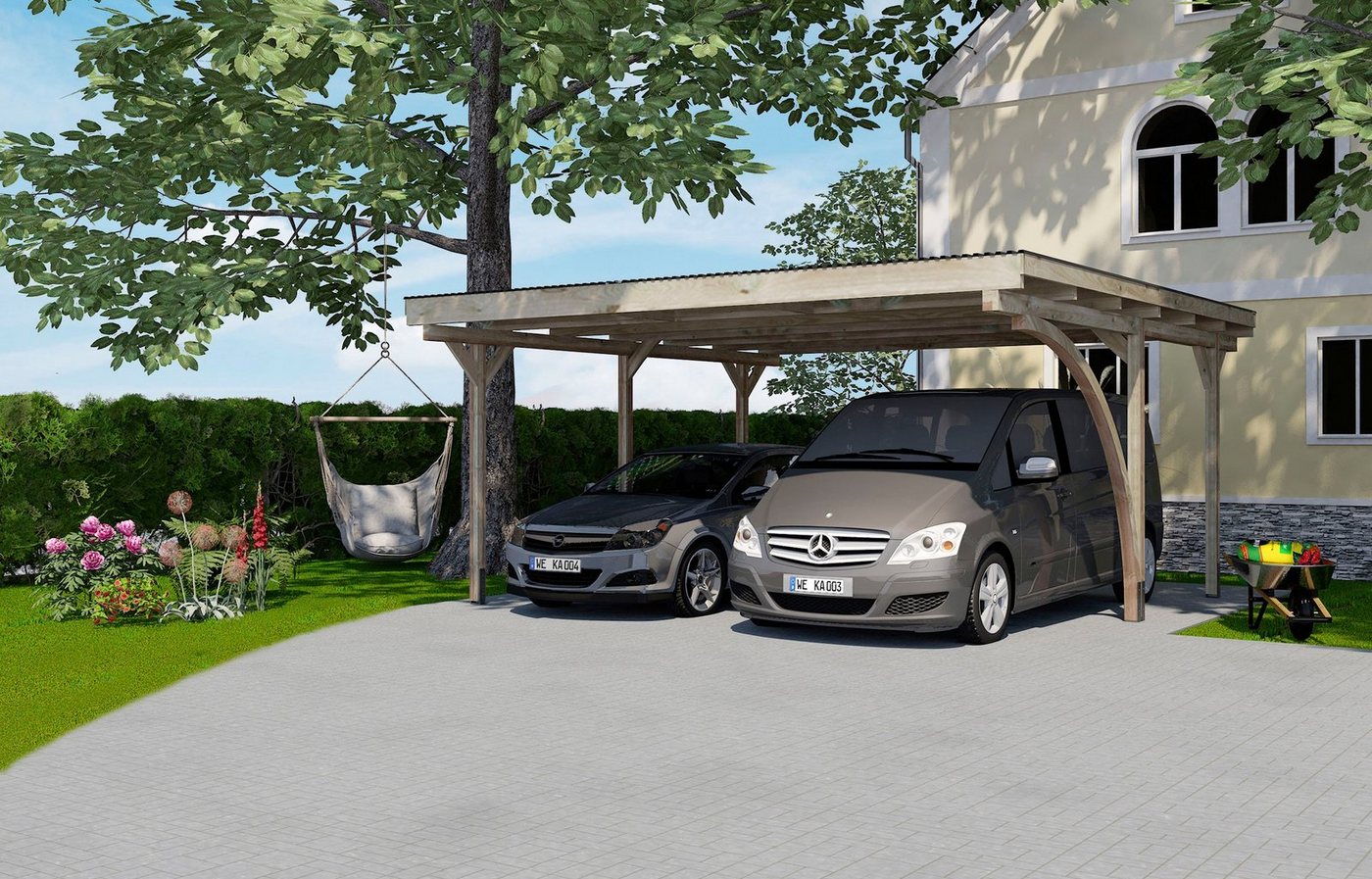 weka Doppelcarport 616 A, BxT: 500x500 cm, 217 cm Einfahrtshöhe, mit Rundbogen wahlweise links- oder rechts montierbar – Bild 2 von 4