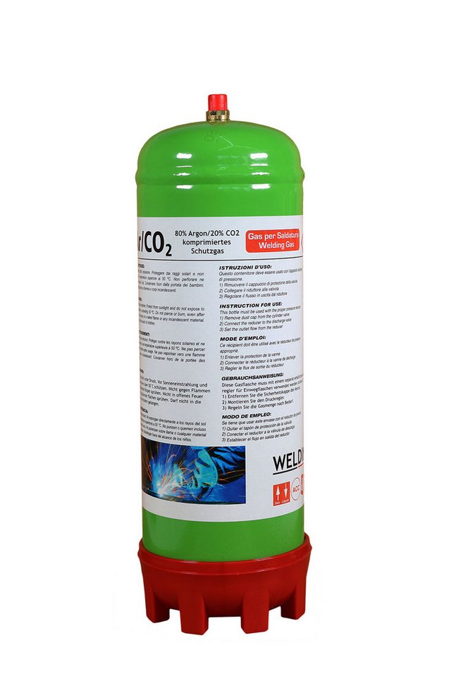 WELDINGER Gas Mischgas Einwegflasche 2,0 Liter, 20 % Co² + 80 % Argon, MAG-Schweißen – Bild 2 von 3